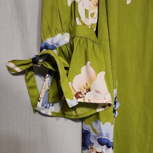 LOFT Green Floral Mini Dress with Tie Sleeves - Picture 7 of 10